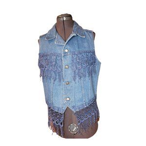 Vintage Denim Fringe Vest Of Golden Hands
